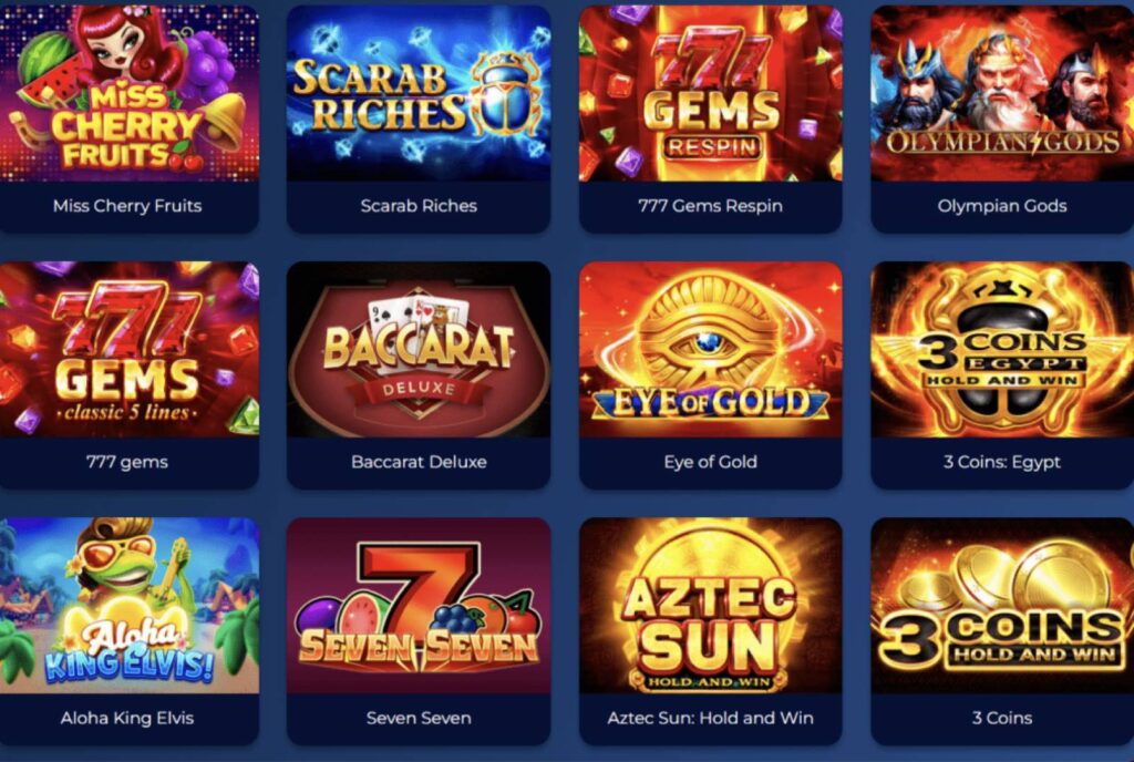 Richy Fish Casino game selection including slots and table games